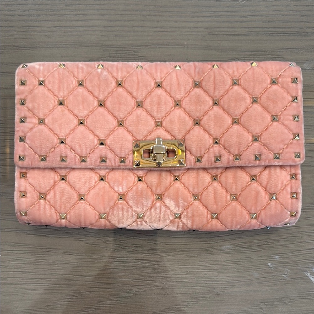 Valentino Pink Velvet Quilted Clutch